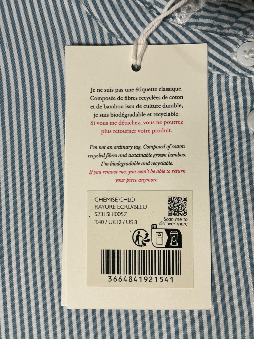 Chemise chlo (rayure ecru/bleu) - Picture 3 of 3